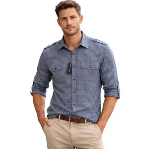 Michael Kors Men's Blue Check Button Down Shirt XXL